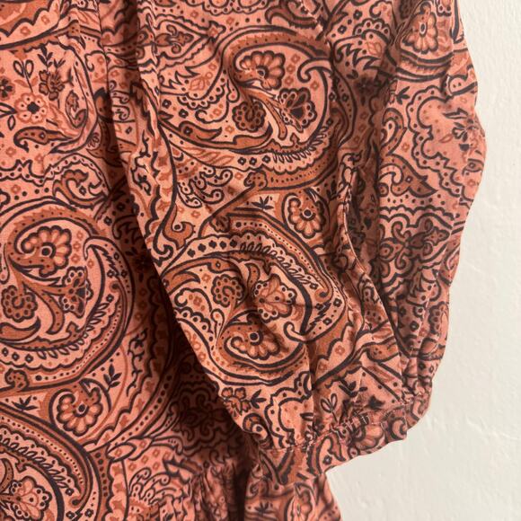 Lucky Brand Women's Long Sleeve V-Neck Tiered Paisley Dress Size Small Terracott - Picture 4 of 7